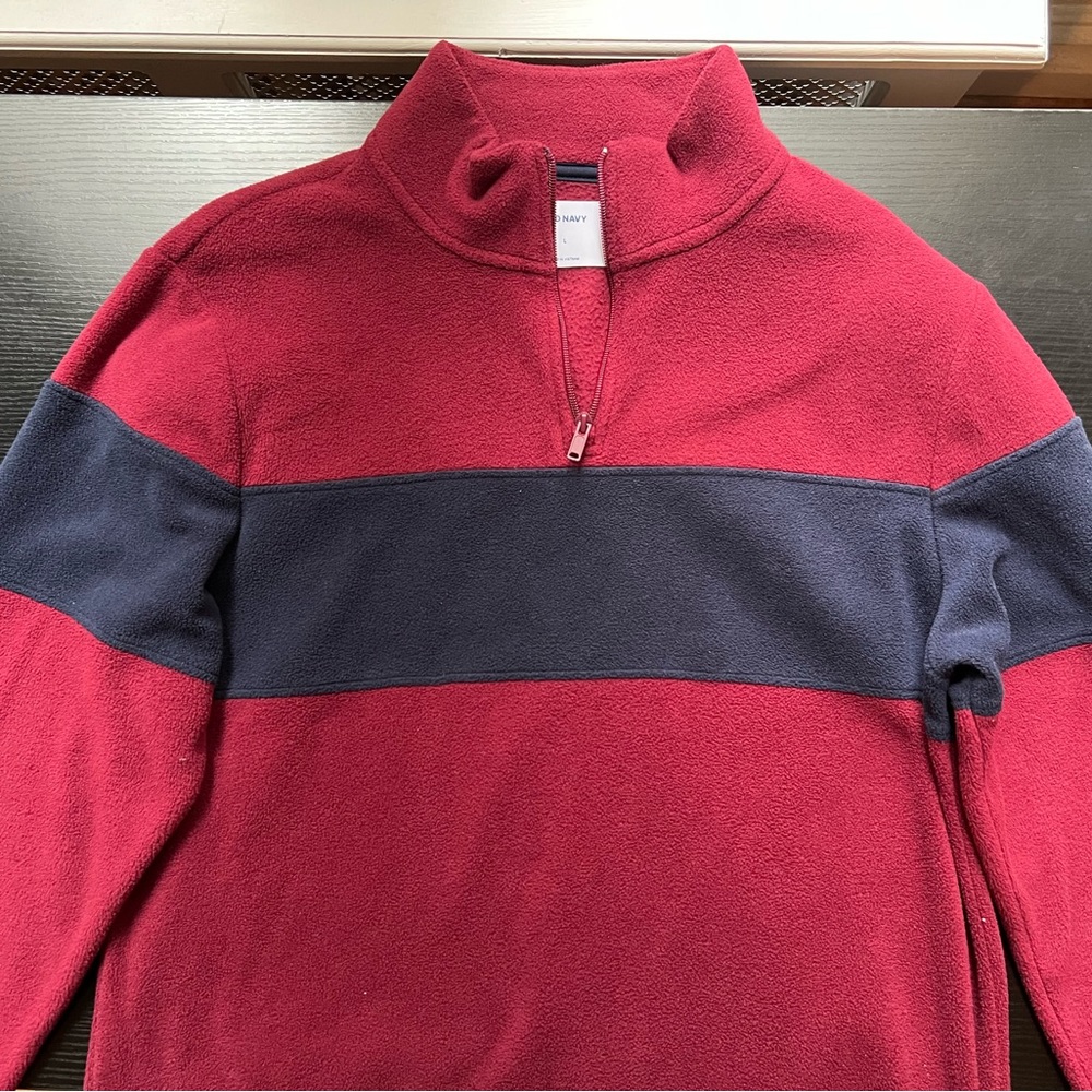 Old Navy 1/4 Quarter Zip Microfleece Pullover Sweater Burgundy/Navy Size L